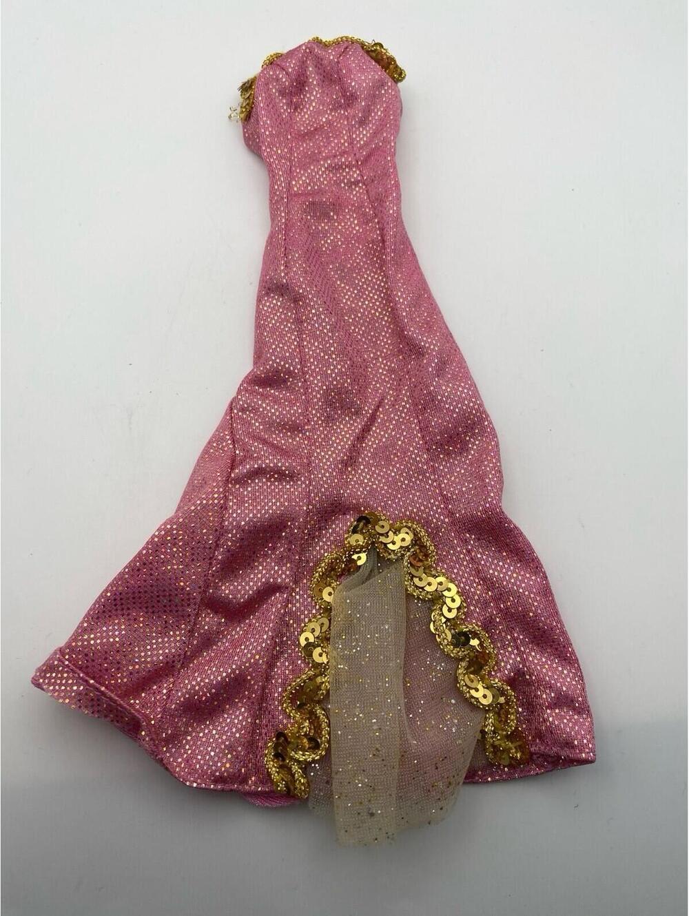 Barbie Prom Dress~ Pink Shimmer Gold Appliqué Vintage